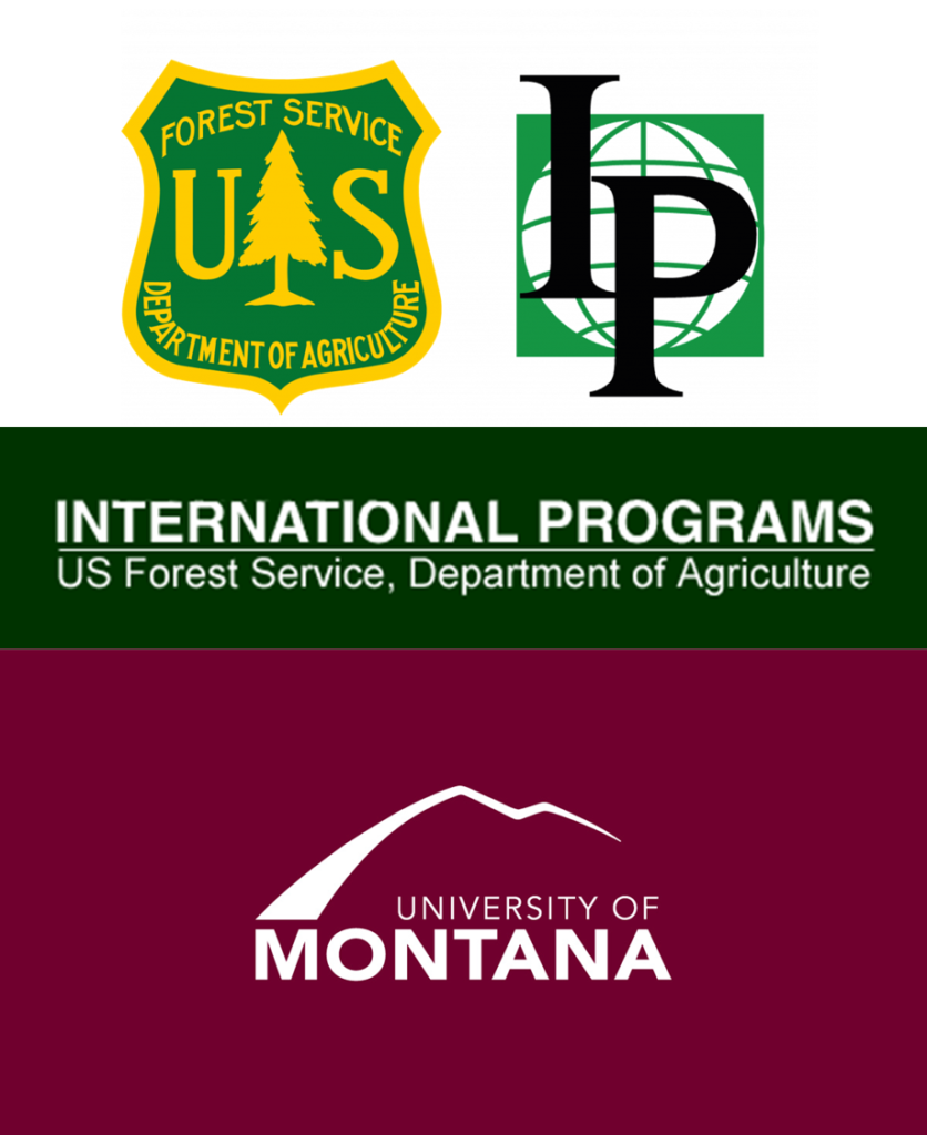 Logos of USDA Forest Service, Office of international programs, and University of Montana